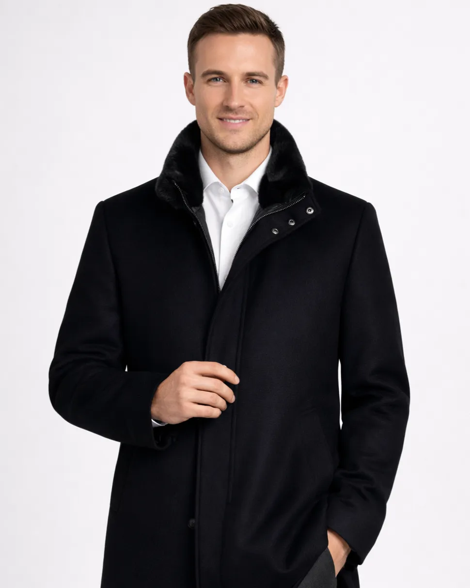 The Montreal Collection Windsor Black Down-Insulated Wool Car Coat