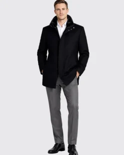 The Montreal Collection Windsor Black Down-Insulated Wool Car Coat