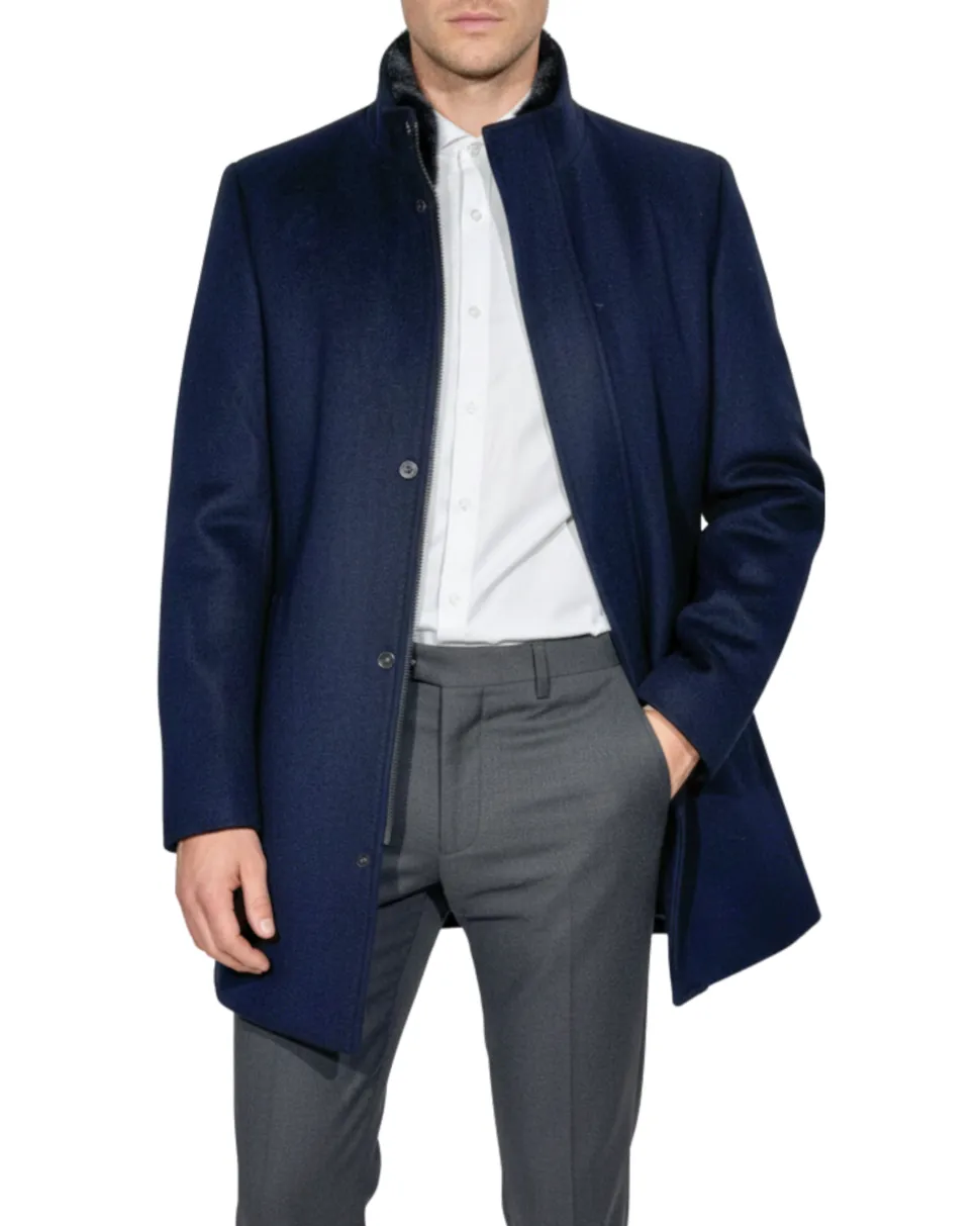 The Montreal Collection Windsor Navy Down-Insulated Wool Car Coat