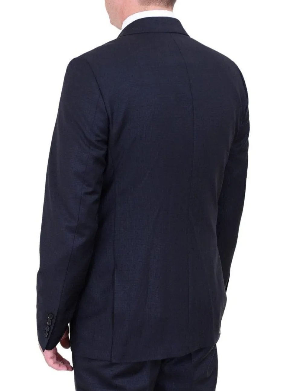 The Suit Depot Mens Blue Tonal Mini Check 100% Wool Modern Fit Suit