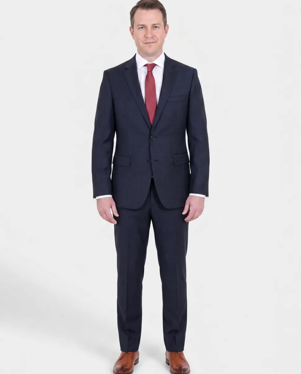 The Suit Depot Mens Blue Tonal Mini Check 100% Wool Modern Fit Suit