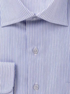 The Suit Depot Mens 100% Cotton Blue Striped Regular Fit Dress Shirt