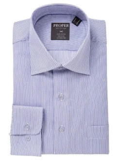 The Suit Depot Mens 100% Cotton Blue Striped Regular Fit Dress Shirt