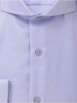 The Suit Depot Mens 100% Cotton Blue Cutaway Collar Slim Fit Dress Shirt