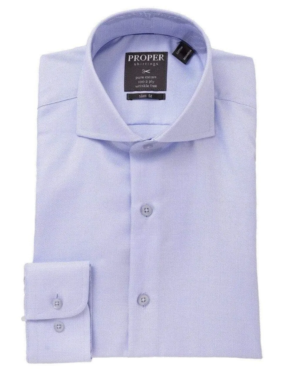 The Suit Depot Mens 100% Cotton Blue Cutaway Collar Slim Fit Dress Shirt