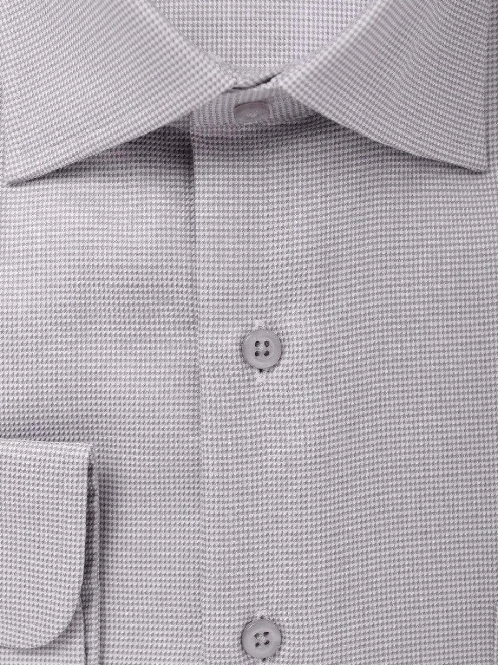The Suit Depot Men?s 100% Cotton Light Gray Houndstooth Wrinkle Free Dress Shirt