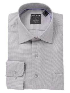 The Suit Depot Men?s 100% Cotton Light Gray Houndstooth Wrinkle Free Dress Shirt