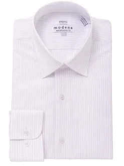 The Suit Depot Mens Cotton Pink Striped Slim Fit Stretch Dress Shirt