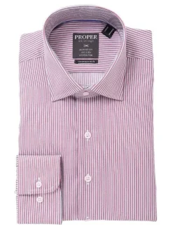 The Suit Depot Mens Cotton Red Striped Wrinkle Free Slim Fit Dress Shirt