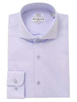 The Suit Depot Men's Cotton Solid Blue Slim Fit Stretch Dress Shirt