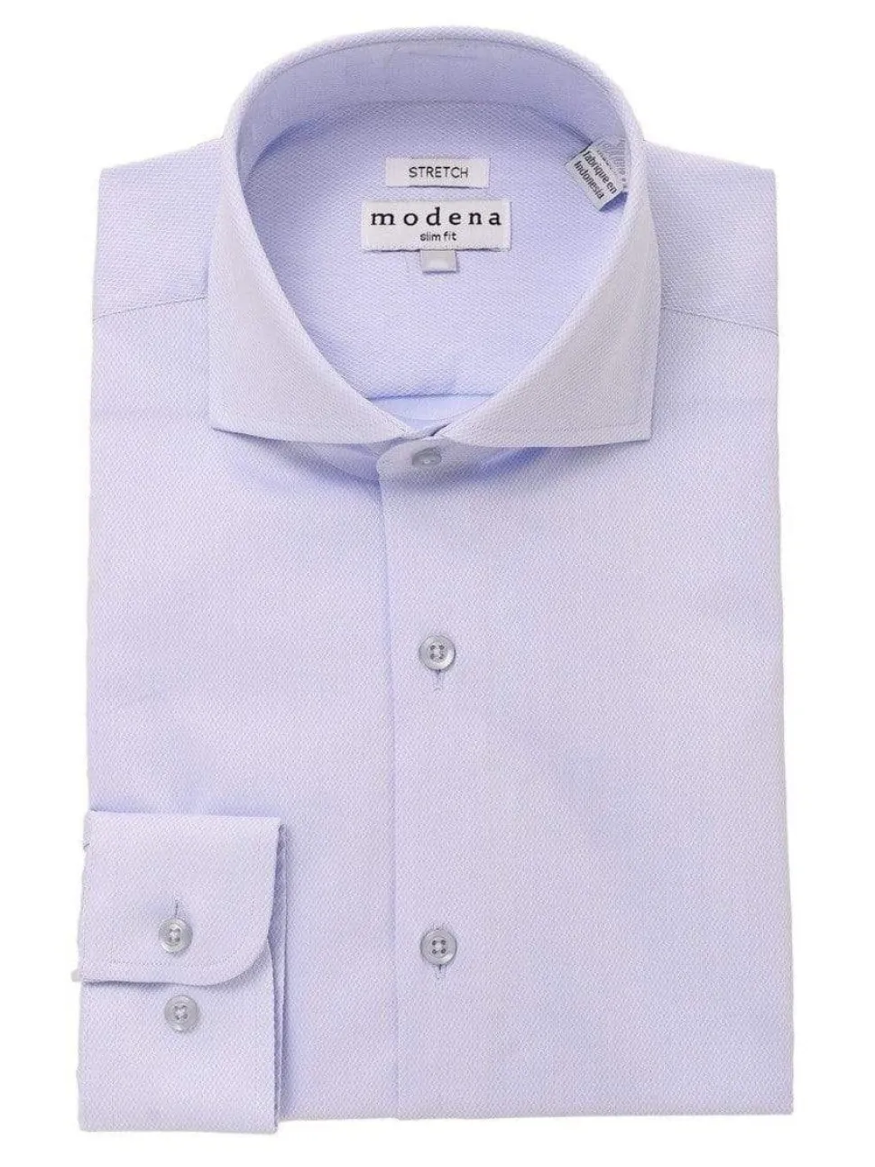 The Suit Depot Men's Cotton Solid Blue Slim Fit Stretch Dress Shirt