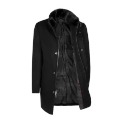 T.O. Boys Solid Black 3/4 Length Wool Blend Down Overcoat