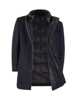 T.O. Boys Solid Navy Blue 3/4 Length Wool Blend Down Overcoat