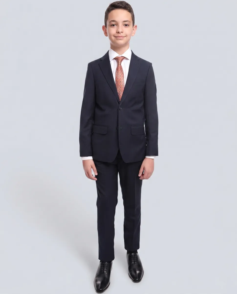 T.O. Boy's Solid Navy Blue Slim Fit Suit