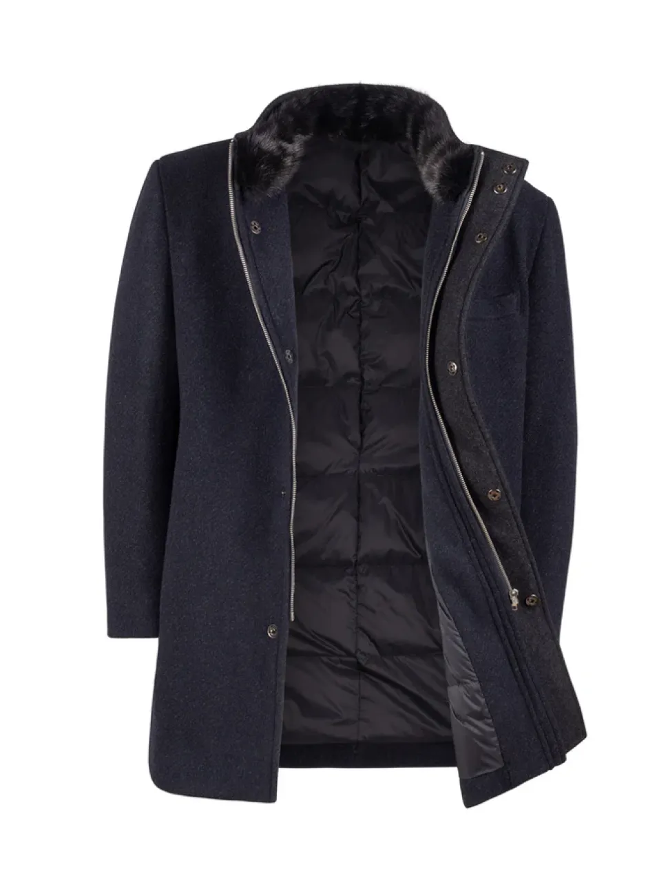 T.O. Mens Solid Black 3/4 Length Wool Blend Down Overcoat