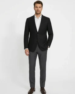 T.O. TR Mens Textured Black Classic Fit Patch Pockets 2 Button Jacket Blazer