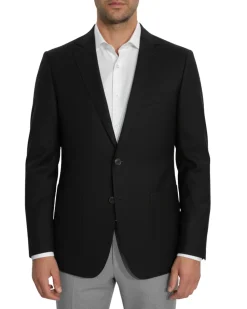 T.O. TR Mens Textured Black Classic Fit Patch Pockets 2 Button Jacket Blazer