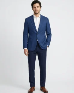 T.O. TR Mens Textured Blue Classic Fit Patch Pockets 2 Button Jacket Blazer