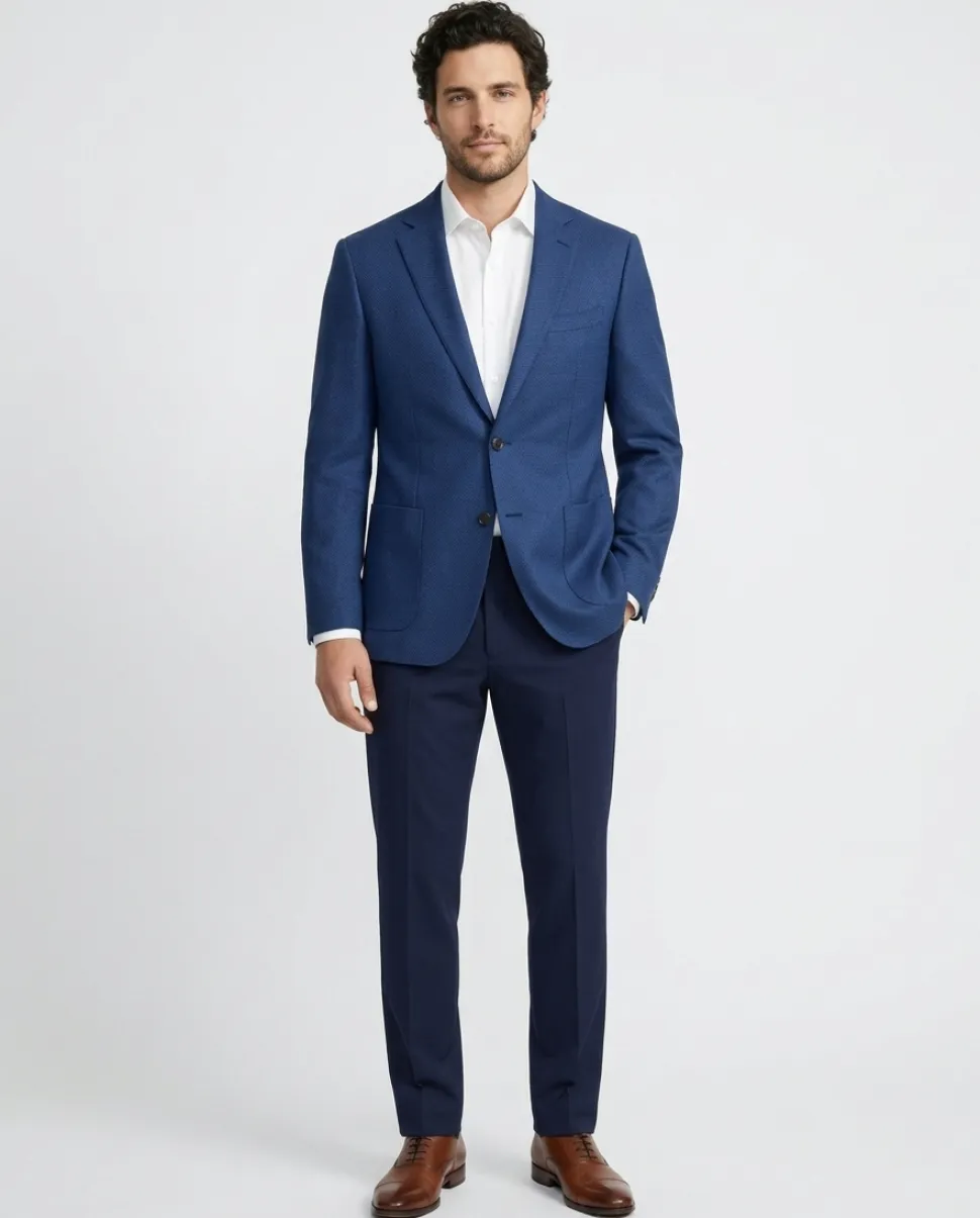 T.O. TR Mens Textured Blue Classic Fit Patch Pockets 2 Button Jacket Blazer