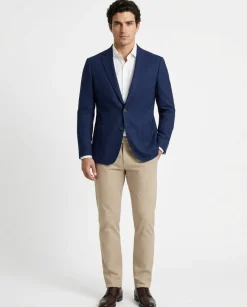 T.O. TR Mens Textured Navy Classic Fit Patch Pockets 2 Button Jacket Blazer