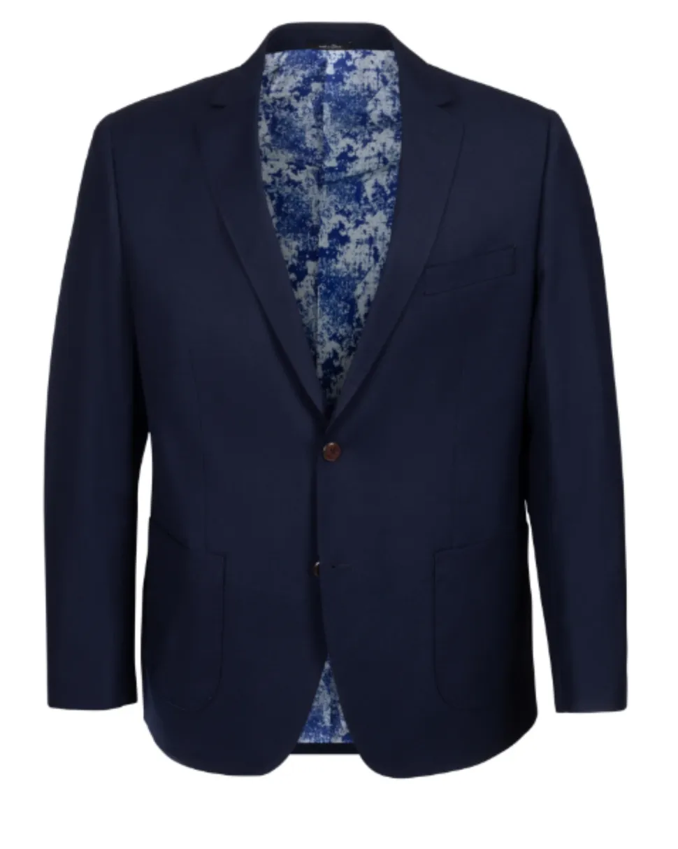 T.O. TR Mens Textured Navy Classic Fit Patch Pockets 2 Button Jacket Blazer