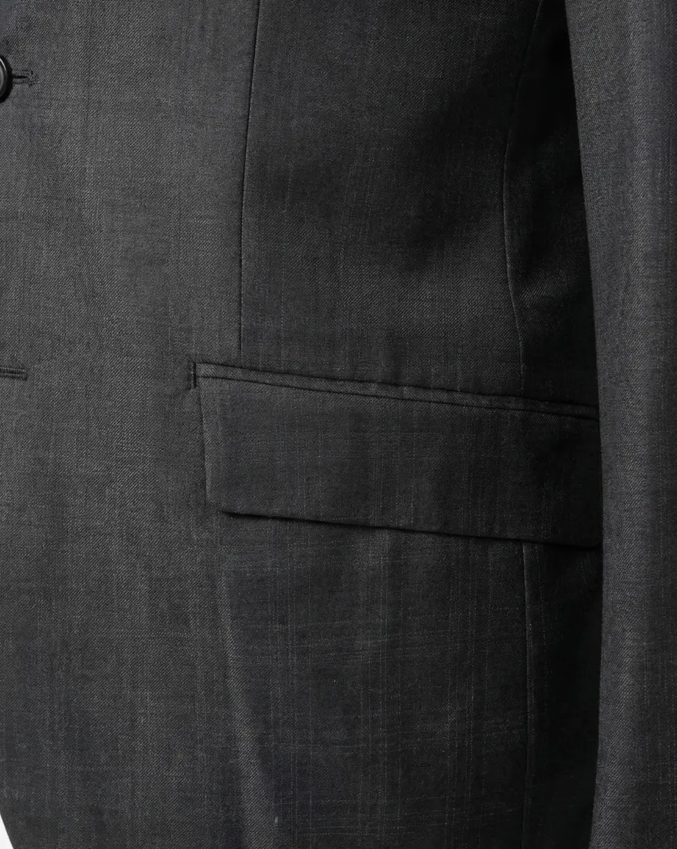 Tovaglia Black Tonal Plaid Half-Canvassed Slim Fit Notch Lapels 100% Wool Suit