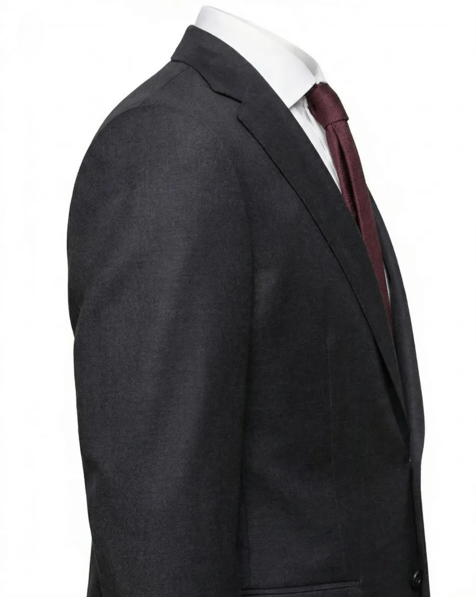 Tovaglia Black Tonal Plaid Half-Canvassed Slim Fit Notch Lapels 100% Wool Suit