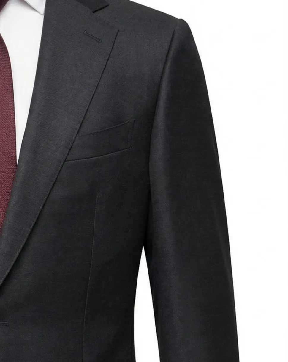 Tovaglia Black Tonal Plaid Half-Canvassed Slim Fit Notch Lapels 100% Wool Suit