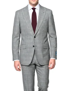Tovaglia Mens Black & White Glen Plaid Classic Fit Peak Lapel Wool 2-Button Suit