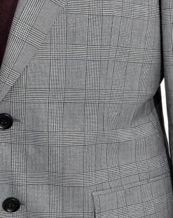 Tovaglia Mens Black & White Glen Plaid Classic Fit Peak Lapel Wool 2-Button Suit