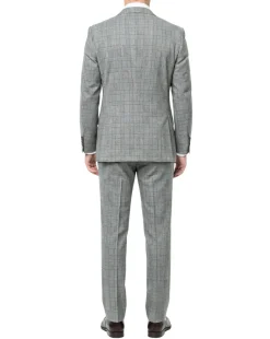 Tovaglia Mens Black & White Glen Plaid Classic Fit Peak Lapel Wool 2-Button Suit