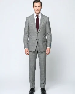 Tovaglia Mens Black & White Glen Plaid Classic Fit Peak Lapel Wool 2-Button Suit