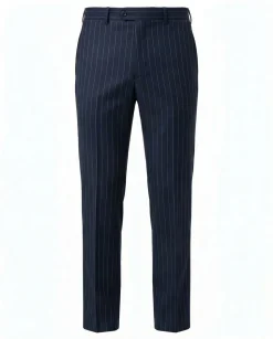 Tovaglia Mens Blue Pinstriped Classic Fit Peak Lapel Double Breasted Wool Suit