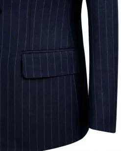 Tovaglia Mens Blue Pinstriped Classic Fit Peak Lapel Double Breasted Wool Suit