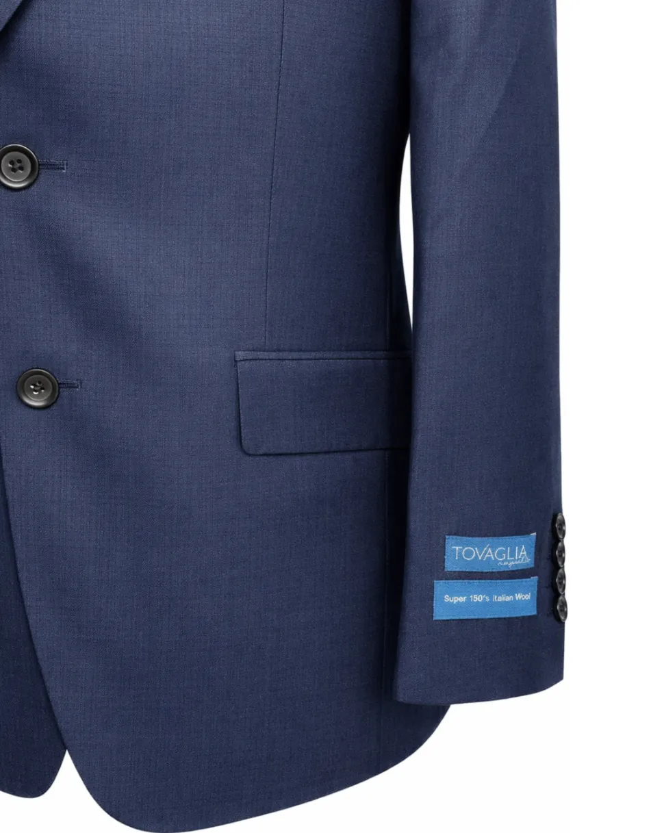Tovaglia Mens Dark Navy Tonal Check Classic Fit Notch Lapel Wool 2-Button Suit