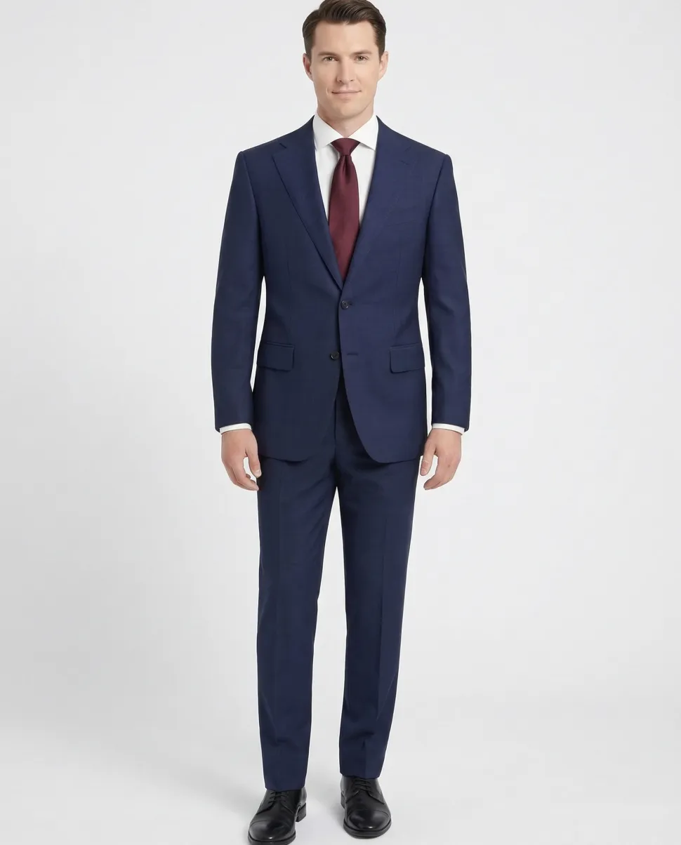 Tovaglia Mens Dark Navy Tonal Check Classic Fit Notch Lapel Wool 2-Button Suit