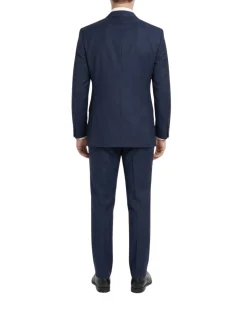 Tovaglia Mens Dark Navy Tonal Check Classic Fit Notch Lapel Wool 2-Button Suit