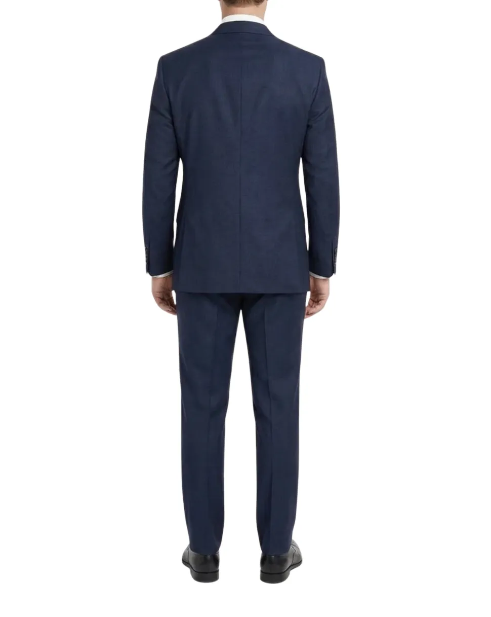 Tovaglia Mens Dark Navy Tonal Check Classic Fit Notch Lapel Wool 2-Button Suit