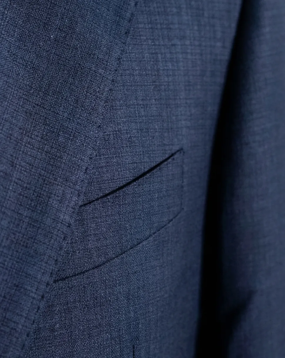 Tovaglia Mens Dark Navy Tonal Check Classic Fit Notch Lapel Wool 2-Button Suit