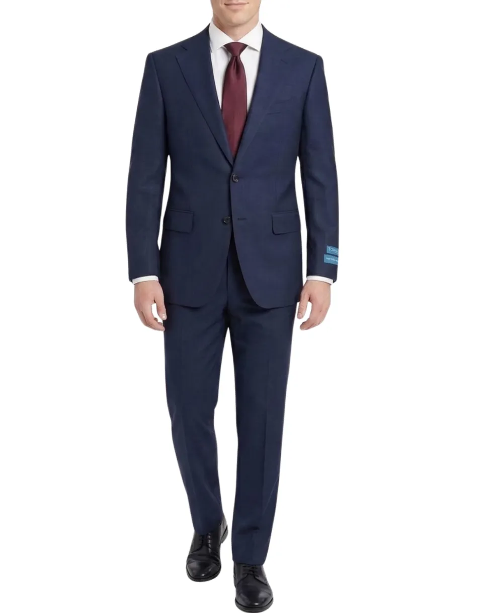 Tovaglia Mens Dark Navy Tonal Check Classic Fit Notch Lapel Wool 2-Button Suit