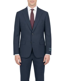 Tovaglia Mens Medium Blue Weave Classic Fit Notch Lapel Wool Silk Blend 2-Button Suit