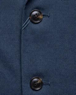 Tovaglia Mens Medium Blue Weave Classic Fit Notch Lapel Wool Silk Blend 2-Button Suit