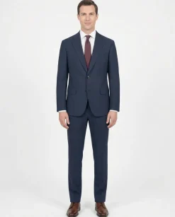 Tovaglia Mens Medium Blue Weave Classic Fit Notch Lapel Wool Silk Blend 2-Button Suit