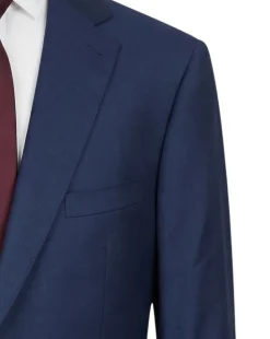 Tovaglia Mens Navy Textured Classic Fit Notch Lapels Wool Silk 2 Button Suit