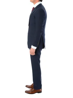 Tovaglia Mens Slim Fit Blue Plaid 100% Wool 2 Piece Suit