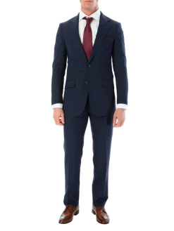 Tovaglia Mens Slim Fit Blue Plaid 100% Wool 2 Piece Suit