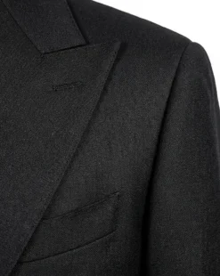 Tovaglia Mens Solid Black Classic Fit Double Breasted Wool Cashmere Blend Suit