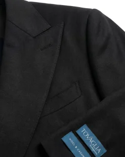 Tovaglia Mens Solid Black Classic Fit Double Breasted Wool Cashmere Blend Suit