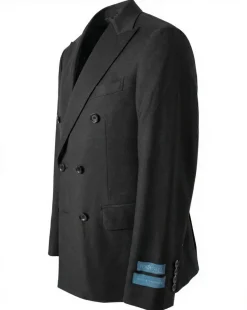 Tovaglia Mens Solid Black Classic Fit Double Breasted Wool Cashmere Blend Suit