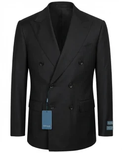 Tovaglia Mens Solid Black Classic Fit Double Breasted Wool Cashmere Blend Suit